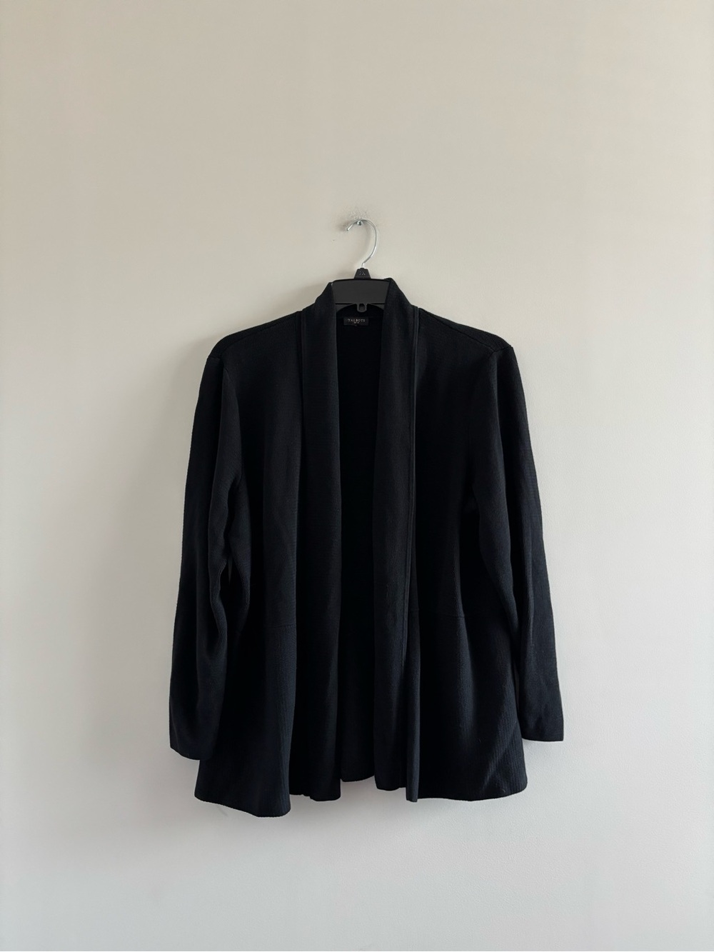 Talbots Cardigan Sweater Black Shawl Collar Cotton Womens 1X Preppy Lagenlook